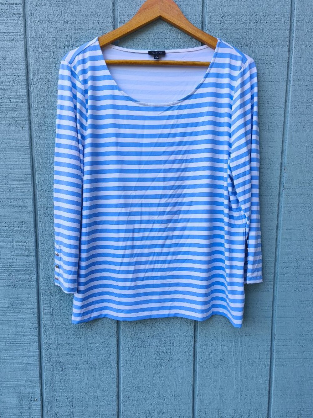 Talbots Effortless Jersey Ballet Neck Striped Top sz XL Blue White Travel Coasta